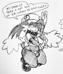 anthro bulge clothing hat headgear headwear long_ears male slightly_chubby solo text wide_hips young young_anthro fauxtellno1 bandai_namco klonoa_(series) klonoa domestic_cat felid feline felis mammal english_text hi_res monochrome pen_(artwork) traditional_media_(artwork)