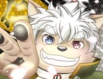 anthro cherry_blossom eyebrows flower grin hair heterochromia male petals plant prunus_(flower) slightly_chubby smile solo thick_eyebrows topknot white_hair young young_anthro takemu_0601 lifewonders tokyo_afterschool_summoners masashi_(tas) canid canine canis domestic_dog mammal