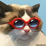 ambiguous_gender anthro brown_body brown_fur eyewear fur glasses multicolored_body multicolored_fur pink_nose solo star text two_tone_body two_tone_fur whiskers white_body white_fur undramaticoo domestic_cat felid feline felis mammal ragdoll_cat 1:1 artist_name watermark