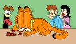 anthro bodily_fluids crying female feral food group lasagna male pasta scared tears cryena garfield_(series) dr._liz_wilson garfield_the_cat jon_arbuckle odie_the_dog canid canine canis domestic_cat domestic_dog felid feline felis human mammal 7:4 hi_res