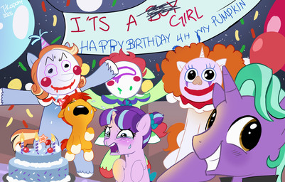age_difference balloon bent_legs birthday birthday_cake black_eyes black_mouth blonde_mane blue_mane blush blush_lines bodily_fluids brown_eyes cake confetti crying curly_mane dessert feathering female female_feral feral food frown fur green_body green_fur group happy hooves horn inflatable larger_feral looking_back male male_feral mane multicolored_body multicolored_fur multicolored_mane older_feral older_male on_lap open_frown open_mouth orange_body orange_fur orange_mane orange_tail pigtails purple_body purple_fur purple_horn purple_mane red_hooves red_mane red_tail short_horn sitting sitting_on_lap size_difference small_horn smaller_female smaller_feral smaller_male tail teal_mane tears tears_of_sadness teeth text toddler toothy_grin two_tone_body two_tone_fur two_tone_mane two_tone_tail unguligrade unicorn_horn upset white_body white_fur white_hooves white_horn white_mask year yellow_tail young young_female young_feral young_male younger_female younger_feral younger_male wolflly10 friendship_is_magic hasbro my_little_pony mythology firelight_(mlp) starlight_glimmer_(mlp) sunburst_(mlp) earth_pony equid equine horse mammal mythological_creature mythological_equine pony unicorn 2025 absurd_res artist_name colored dated digital_drawing_(artwork) digital_media_(artwork) english_description english_text hi_res shaded daughter_(lore) father_(lore) father_and_child_(lore) father_and_daughter_(lore) parent_(lore) parent_and_child_(lore) parent_and_daughter_(lore)