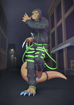 5_fingers anthro claws clothed clothing detailed_background fingers fully_clothed long_claws male outside pawpads paws smile solo tail walking longblueclaw reptile scalie 2015 digital_media_(artwork) full-length_portrait hi_res portrait