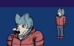 anthro can clothed clothing container fur grey_body grey_fur male simple_background smile solo morinkashi beastars legoshi_(beastars) canid canine canis mammal wolf 16:10 animated digital_media_(artwork) pixel_(artwork) pixel_animation short_playtime widescreen