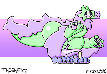 abstract_background beak bedroom_eyes big_penis feral fluffy genitals green_body looking_at_viewer narrowed_eyes overweight pawpads penis pink_eyes seductive solo standing tapering_penis theenyface capcom monster_hunter bird_wyvern seikret 2026 dated signature