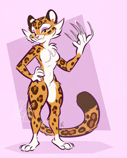 anthro breasts claws countershading featureless_breasts featureless_crotch female simple_background solo nicnak044 kirby_(series) kirby_and_the_forgotten_land nintendo clawroline felid leopard mammal pantherine