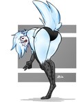 anthro beak bent_over blue_eyes butt claws clothing feathers female gesture hand_gesture panties solo underwear v_sign white_body ara_squawks arathemacaw tyra_(arathemacaw) avian bird owl absurd_res hi_res