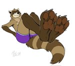 anthro bedroom_eyes bottomwear clothing feet fingers foot_fetish foot_focus fur half-closed_eyes looking_at_viewer male narrowed_eyes pawpads seductive shorts simple_background smile solo tail toes white_background nikraccoom nik_(nik159) mammal procyonid raccoon digital_media_(artwork) hi_res