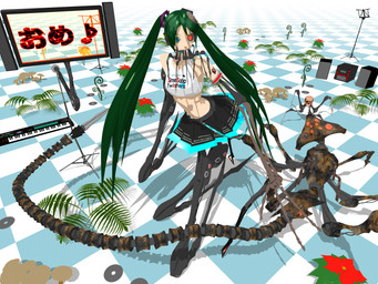 3_fingers 4_legs 8_eyes ambiguous_feral ambiguous_gender blue_eyes bottomwear checkered checkered_floor claws clothing cosplay crop_top female female_humanoid feral fingers fungus green_hair group hair long_hair long_tail looking_at_viewer machine mechanical_arm mechanical_leg microphone_stand midriff multi_eye multi_limb mushroom navel plant pleated_skirt red_eyes rust segmented_tail shirt skirt tail text topwear twintails_(hairstyle) white_clothing white_shirt white_topwear deino_(artist) deino_(modeler) vocaloid calne_ca hatsune_miku magnesium_(deino) nato-kun rubidium_(deino) television_(deino) animal_humanoid arthropod arthropod_humanoid crustacean humanoid isopod malacostracan robot robot_feral robot_humanoid waddling_head 2009 3d_(artwork) 4:3 autodesk_3ds_max_(artwork) digital_media_(artwork) english_text full-length_portrait japanese_text portrait male_(lore)