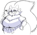 anthro big_breasts big_tail breasts clothed clothing female fluffy fluffy_tail hair heart_symbol looking_at_viewer overweight overweight_female sharp_teeth smile solo tail teeth whiskers hotcakehound ehime_(hotcakehound) canid canine fox mammal