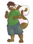 anthro barefoot biped black_nose brown_hair feet hair male slightly_chubby solo tail rabidraccoon mammal mephitid skunk spotted_skunk