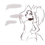 anthro black_nose breasts collar ears_up eyelashes female hand_on_hip looking_at_viewer simple_background solo speech_bubble spiked_collar spikes tail thick_thighs white_background wide_hips smort_bee canid canine canis mammal wolf 1:1