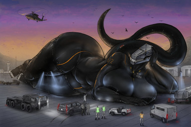 aircraft anthro big_breasts black_body black_clothing black_legwear black_thigh_highs breasts car clothing extreme_size_difference female female_focus group helicopter huge_breasts larger_anthro larger_female legwear machine macro_anthro macro_female male markings size_difference smaller_human tail thick_thighs thigh_highs vehicle wide_hips yellow_markings boysa_228 ambient_bird human mammal reptile robot scalie 2025 3:2 hi_res