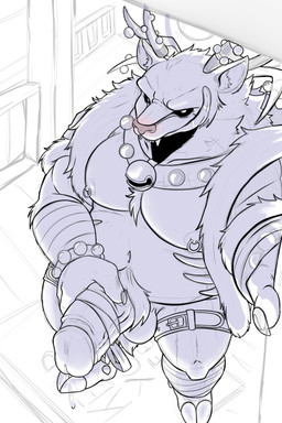 anthro bell foreskin genitals holidays looking_at_viewer male nipple_piercing nipples overweight penis piercing pubes red_nose retracted_foreskin solo standing tongue tongue_out tanpa_(artist) christmas spooky's_jump_scare_mansion rudolph_the_red-nosed_reindeer specimen_8 deer mammal 2:3 hi_res