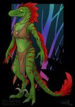 anthro bottomwear bra breasts clothed clothing female loincloth medium_breasts solo stripes tribal underwear indiwolf uthalla dinosaur dromaeosaurid prehistoric_species reptile scalie theropod velociraptor hi_res