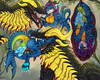 anthro balls bodily_fluids claws drooling duo feral genitals hair horn inside male male/male mawplay mouth_shot multi_genitalia multi_penis neck_bulge open_mouth oral_vore paws penis purple_hair red_eyes saliva shark_tail sharp_teeth size_difference slit_penis spikes swallowing teeth tentacles throat vore wet wet_body x-ray_view yellow_eyes lerkodtt mythology corslayd_(character) hydra_(hydra322) aquatic dragon fish hybrid mammal mythological_creature mythological_scalie scalie shark 5:4 absurd_res hi_res