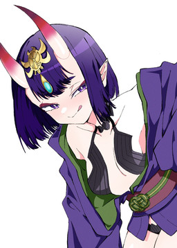 accessory asian_clothing blush breasts clothing east_asian_clothing female hair hair_accessory horn humanoid_pointy_ears japanese_clothing kimono pointy_ears purple_eyes purple_hair short_hair simple_background small_breasts smile solo three-quarter_view white_body white_skin mayu_(pixiv) asian_mythology east_asian_mythology fate_(series) japanese_mythology mythology type-moon assassin_shuten-douji demon demon_humanoid horned_humanoid humanoid oni yokai digital_media_(artwork) hi_res portrait source_request three-quarter_portrait unavailable_at_source