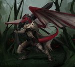 anthro armor big_sword big_wings biped cheek_spikes chin_spikes facial_spikes forest forest_background grass grey_body grey_scales holding_melee_weapon holding_object holding_sword holding_weapon horn huge_sword male melee_weapon membrane_(anatomy) nature nature_background plant red_body red_scales red_tail red_wings scales solo spikes spikes_(anatomy) standing sword tail tan_membrane tree weapon white_horn wings akrolayn european_mythology mythology dragon mythological_creature mythological_scalie scalie western_dragon 2015 digital_media_(artwork) digital_painting_(artwork) full-length_portrait portrait