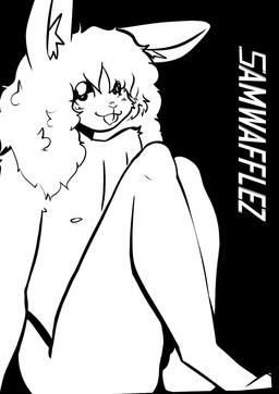 anthro bangs bent_legs black_background blush blush_lines bodily_fluids bulge drooling ear_tuft femboy fluffy fluffy_hair hair long_ears long_hair looking_at_viewer male narrowed_eyes nipples pointy_ears saliva simple_background sitting solo tongue tongue_out tuft samwafflez samwafflez_(samwafflez) lagomorph mammal black_and_white hi_res monochrome