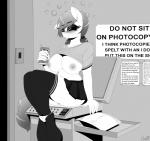 anthro big_breasts biped blush bottomwear breasts bubble butt can clothed clothing container copier curvy_figure disregarding_notices drunk drunk_bubble eyeshadow female genitals hair hair_over_eye humor legwear looking_at_viewer makeup one_eye_obstructed panties panties_down partially_clothed photocopier photocopying_butt photocopying_self pigtails profanity pussy raised_clothing raised_shirt raised_topwear shirt sign sitting skirt small_waist solo stockings substance_intoxication text thick_thighs topwear underwear underwear_down replica_(artist) hasbro my_little_pony fan_character reppy_(mlp) earth_pony equid equine horse mammal pony 2015 digital_media_(artwork) english_text german_text greyscale hi_res monochrome signature swedish_text translated