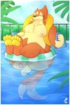 2:3 2_tails absurd_res ampersand_ad anthro balls belly beverage_can big_balls big_belly big_butt big_penis butt floatzel generation_4_pokemon genitals hand_on_belly hi_res huge_butt inflatable inner_tube male multi_tail nintendo partially_submerged pawpads penis pokemon pokemon_(species) solo stuck tail