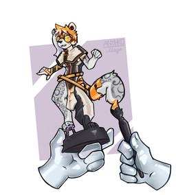 anthro brush disembodied_hand duo female goo_transformation grey_body holding_brush holding_object holding_paintbrush inanimate_transformation looking_down open_mouth paintbrush pawpads round_sunglasses simple_background species_transformation surprised tail transformation anthromage arknights hypergryph studio_montagne eirini_(eirinikaisenso) waai_fu_(arknights) felid mammal pantherine snow_leopard tiger 2025 absurd_res digital_media_(artwork) hi_res