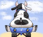 anthro bell bell_collar big_butt black_body black_fur butt cloud collar cowbell detailed_background female fur horn kart markings nude nude_anthro sky solo spots spotted_body spotted_fur tail tail_tuft tuft vehicle white_body white_fur ugly-rat15508 mario_bros mario_kart mario_kart_world nintendo moo_moo_meadows_cow bovid bovine cattle mammal 2025