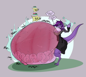 belly belly_expansion big_belly big_breasts breasts close_to_bursting damage_numbers expansion female guts healing healing_magic healing_numbers huge_belly hyper hyper_belly indigestion internal intestinal_bulge intestines navel onomatopoeia organs outie_navel ready_to_burst ready_to_pop rumbling_stomach sound_effects strained stretch_marks text tight_belly worried worried_face worried_look x-ray_view sinfullapis atlyss kobold kubold_(atlyss) scalie english_text hi_res