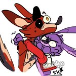 angry anthro black_nose bodily_fluids cheek_tuft duo eye_patch eyebrows eyewear facial_tuft fur gesture head_tuft hug long_ears machine male purple_body purple_fur sweat tail tail_boner tail_gesture tuft white_eyes kinoselynn five_nights_at_freddy's scottgames bonnie_(fnaf) foxy_(fnaf) animatronic canid canine fox lagomorph leporid mammal rabbit robot 1:1 2020