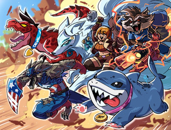 anthro armor black_nose blue_body bodysuit bottomwear breasts brown_body brown_fur clothing collar female feral fur gloves grey_body grey_fur group gun hair handwear headgear helmet jacket jet_pack male mask navel orange_hair ranged_weapon red_body red_scales scales sharp_teeth shield shorts skinsuit teeth tight_clothing tongue topwear torn_bodysuit torn_clothing torn_skinsuit weapon wearing_mask white_body white_fur pommu asian_mythology east_asian_mythology guardians_of_the_galaxy korean_mythology marvel marvel_rivals moon_girl_and_devil_dinosaur mythology capwolf devil_dinosaur_(moon_girl_and_devil_dinosaur) jeff_the_land_shark rocket_raccoon squirrel_girl_(marvel) tippy-toe white_fox_(marvel) animal_humanoid canid canine dinosaur fox humanoid kumiho land_shark_(species) mammal mammal_humanoid mythological_canine mythological_creature mythological_fox prehistoric_species procyonid raccoon reptile rodent rodent_humanoid scalie sciurid sciurid_humanoid tree_squirrel tree_squirrel_humanoid werecanid werecanine werecreature werewolf