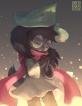 2_horns anthro black_body black_fur clothing eyewear floppy_ears fur glasses green_clothing green_hat green_headwear hands_together hat headgear headwear horn magic male open_mouth pink_scarf robe scarf simple_background solo arcadius0505 deltarune undertale_(series) ralsei bovid caprine darkner goat mammal 2021