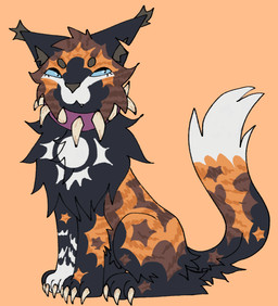 ambiguous_gender cheek_tuft chest_tuft claws collar cute_fangs ear_tuft eyelashes facial_tuft fangs feral fluffy fluffy_tail paws smile solo spiked_collar spikes tail teeth torn_ear tuft jackrabbit_(artist) warriors_(book_series) domestic_cat felid feline felis mammal tortoiseshell_cat 2025 digital_media_(artwork) hi_res ibispaint_(artwork)