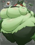 anthro belly big_belly big_breasts big_butt blush breasts butt cupcake featureless_breasts female food fur green_body green_fur heart_symbol huge_belly huge_breasts huge_butt huge_thighs hyper hyper_belly hyper_breasts hyper_butt hyper_thighs mask morbidly_obese morbidly_obese_anthro morbidly_obese_female navel obese obese_anthro obese_female overweight overweight_anthro overweight_female red_eyes solo text thick_thighs kuroneko_coffee nintendo pokemon felid feline generation_9_pokemon mammal meowscarada pokemon_(species) hi_res japanese_text