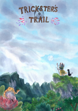 ambiguous_gender anthro biped clothing cloud day duo grass grey_body holding_object light outside plant sky stick sunlight tail text tree bjekkergauken imbali_(bjekkergauken) isilo_(bjekkergauken) elephant elephantid mammal proboscidean unknown_species 2025 colored comic cover cover_art cover_page english_text hi_res