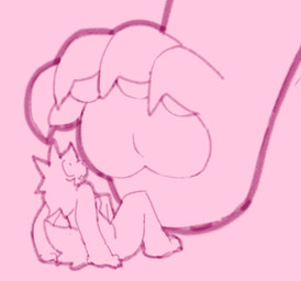 4_toes anthro black_and_pink duo feet female foot_fetish looking_at_another looking_at_foot macro pawpads sitting tail toes bigsteppies canid mammal monochrome
