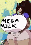 abstract_background anthro big_breasts biped bottomwear breasts brown_hair clothing female hair huge_breasts looking_at_self open_mouth shorts solo yellow_eyes dedoarts mega_milk shelly_bakston canid canine canis mammal wolf 2016 dated hi_res meme