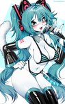5_fingers abstract_background alternate_species anthro bare_shoulders big_breasts bikini bikini_thong blush breasts clothing colored_nails cybernetics electronics eyebrows eyelashes female fingers fluffy fluffy_tail fur furrification green_hair hair latex latex_clothing legwear machine markings microphone nails shirt simple_background solo stockings swimwear tail thigh_highs topwear two-piece_swimsuit white_background white_body white_fur wide_hips tweenstrip vocaloid hatsune_miku domestic_cat felid feline felis mammal absurd_res hi_res