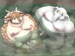 anthro bathing_together belly blue_eyes duo flaccid fupa genitals hot_spring male male/male moobs navel nipples nude overweight overweight_male penis proboscis_(anatomy) trunk trunk_(anatomy) tusks water shinoda_hamazaki tamacolle hizen_(tamacolle) kazusa deer elephant elephantid mammal proboscidean hi_res