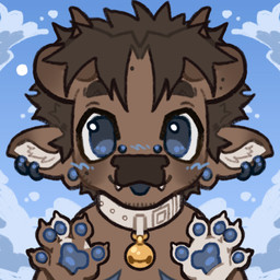 anthro bell bridge_piercing brown_body brown_fur brown_hair cloud collar ear_piercing facial_hair facial_piercing fangs fur gauged_ear hair horn logo nose_piercing pawpads paws piercing smile teeth pvppypilled404 toto_(pvppy) bovid bovine cattle mammal 1:1 artist_logo colored headshot_portrait icon low_res portrait