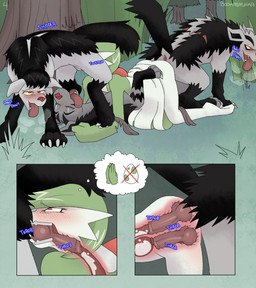 all_three_filled anal anal_canal anal_knotting anal_penetration animal_genitalia animal_penis anus ass_to_ass bestiality blush bodily_fluids butt canine_genitalia canine_penis cervical_contact cervical_penetration cervix cum cum_in_ass cum_in_mouth cum_in_uterus cum_in_vagina cum_inside erection fellatio female female_penetrated feral feral_penetrating feral_penetrating_humanoid forced genital_fluids genitals green_hair group group_sex hair humanoid_on_feral humanoid_penetrated impregnation_risk internal internal_anal internal_oral internal_vaginal interspecies knot knotted_penis knotting male male/female male_penetrating male_penetrating_female open_mouth oral oral_canal oral_knotting oral_penetration penetration penile penile_penetration penis penis_in_ass penis_in_mouth penis_in_vagina rape reverse_doggystyle sex tongue tongue_out triple_penetration unwanted_cum_inside uterus vaginal vaginal_canal vaginal_knotting vaginal_penetration white_body bookabashka nintendo pokemon gardevoir generation_3_pokemon humanoid mightyena pokemon_(species) 2025 comic digital_media_(artwork) hi_res