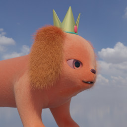 brown_body brown_eyes brown_fur crown female feral food fur headgear hot_dog orange_ears quadruped simple_background doublestuffed adventure_time cartoon_network hot_dog_princess canid canine canis domestic_dog mammal 1:1 3d_(artwork) absurd_res blender_(artwork) digital_media_(artwork) hi_res