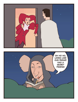 2_panel_comic ambiguous_gender book border brown_hair buckteeth closed_smile clothed clothed_female clothed_male clothing dialogue female feral fingers fully_clothed fully_clothed_female fully_clothed_male grey_body grey_clothing group hair holding_book holding_object holding_pencil jester jester_(bonnymama7) male mouth_closed night open_book open_mouth open_smile outside pencil_(object) red_clothing sky smile speech_bubble star starry_sky teeth text thin_eyebrows white_border bonnymama7 daisy_(bonnymama7) sneach_(bonnymama7) the_king_(bonnymama7) human mammal rodent 2025 absurd_res comic comic_sans digital_media_(artwork) english_text hi_res