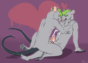 anthro bodily_fluids cum cum_on_chest cum_on_hand cum_on_penis cum_on_self cumshot duo ejaculation erection eyes_closed frottage fur genital_fluids genitals green_hair grey_body grey_fur hair handjob_frottage humanoid_genitalia humanoid_penis kneeling male male/male male_anthro nipples nude nude_anthro nude_male penile penis penises_touching pink_penis selfcest sex simple_background sitting square_crossover tail meldritchhorror amprat mammal murid murine rat rodent 2017