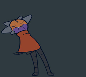cloak cloak_only clothing coat dancing eyes_closed fangs female grey_background horn leaning leaning_sideways long_legs multicolored_body simple_background solo standing suit teeth topwear two_tone_body nexivian teraurge subni_(teraurge) alien humanoid 2d_animation animated female_(lore)