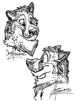 ambiguous_form ambiguous_gender fangs fur markings multiple_angles snout solo spots spotted_body spotted_fur teeth underbite matrices_(artist) canid canine cheetah felid feline hybrid mammal 2006 greyscale headshot_portrait monochrome pen_(artwork) portrait signature traditional_media_(artwork)