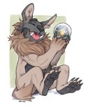 anthro eyes_closed feet female foot_focus full_pad happy holding_object open_mouth paws snow_globe t-fruit chompy_(starwolfskin) monster 2022 hi_res