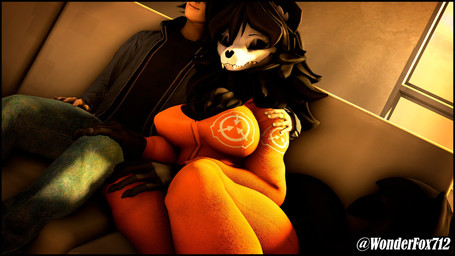 anthro big_breasts black_hair breasts clothed clothing duo eyes_closed female furniture hair hug light living_room male next_to on_sofa orange_jumpsuit sitting sitting_on_sofa sleeping sofa sunlight window wonderfox712 cryptiacurves_(modeler) da.nilkaz_(modeler) scp_foundation scp-1471-a scp-1471-a_(da.nilkaz) sora human malo mammal skulldog_(species) 16:9 3d_(artwork) digital_media_(artwork) hi_res widescreen