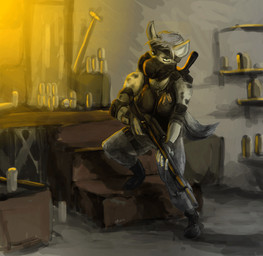 accessory anthro backpack boots bottomwear breasts clock clothing dog_tags female footwear gas_mask gun headband looking_at_viewer mask military pants ranged_weapon rifle scope shoes sleeveless_clothing soldier solo warrior watch weapon marsonaut deebo hyena mammal spotted_hyena