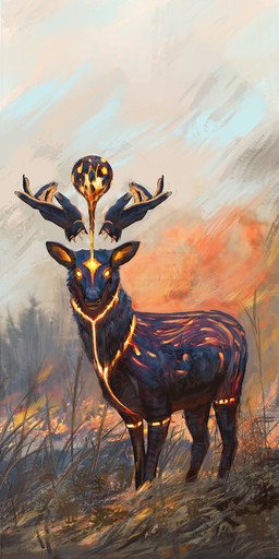 antlers feral fire horn lava solo blindcoyote mythology cervine deer elk mammal mythological_creature spirit hi_res