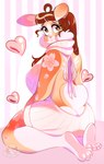 2023 absurd_res anthro biped breasts butt cherry_blossom clothed clothing eyelashes feet female fer_(ferwanwan) ferwanwan heart_symbol heart_tail hi_res lagomorph leporid looking_at_viewer looking_back looking_back_at_viewer mammal markings meme meme_clothing open_back_sweater pawpads paws pink_theme plant rabbit rear_view sitting solo sweater tail topwear virgin_killer_sweater