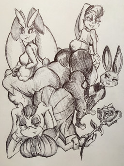 anthro ball basketball_(ball) bedroom_eyes big_breasts big_butt bottomwear breasts buckteeth butt butt_focus clothing dress female flower group hair mature_anthro mature_female narrowed_eyes open_mouth plant police police_uniform rose_(flower) seductive teeth thick_thighs topwear uniform pikapika212 disney looney_tunes nintendo pokemon sega sonic_the_hedgehog_(series) warner_brothers zootopia judy_hopps lola_bunny vanilla_the_rabbit generation_4_pokemon lagomorph leporid lopunny mammal pokemon_(species) rabbit 2018 absurd_res crossover hi_res traditional_media_(artwork)